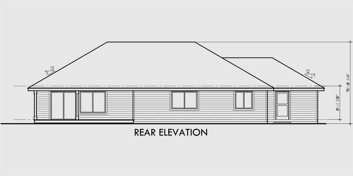 House rear elevation view for 10003 One story house plans, 3 car garage house plans, 3 bedroom house plans, 10003