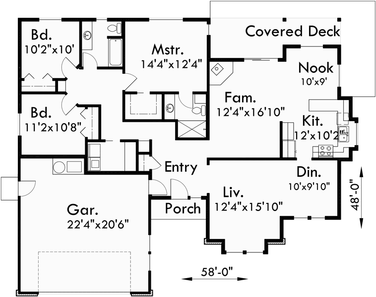 Single Level House Plans, 3 Bedroom House Plans, 9951