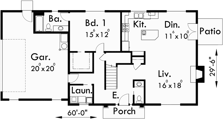 Main Floor Plan for 10019 Two story house plans, 3 bedroom house plans, master on the main floor plans, side entry garage house plans, corner lot house plans, 10019b