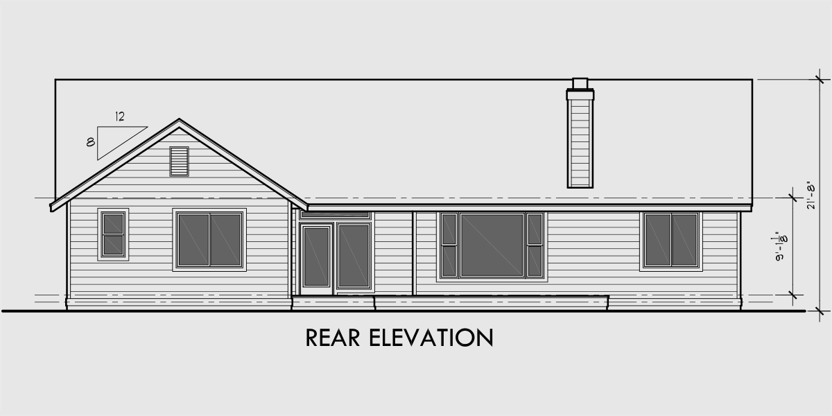 House front drawing elevation view for 10004 Single level house plans, ranch house plans, 3 bedroom house plans, private master suite, 10004