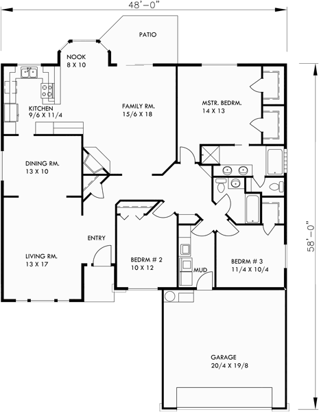 Main Floor Plan for 9889 Single level house plans, ranch house plans, 3 bedroom house plans, one level house plans,  9889