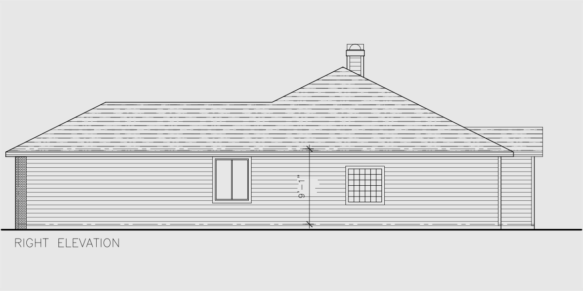 House rear elevation view for 9889 Single level house plans, ranch house plans, 3 bedroom house plans, one level house plans,  9889