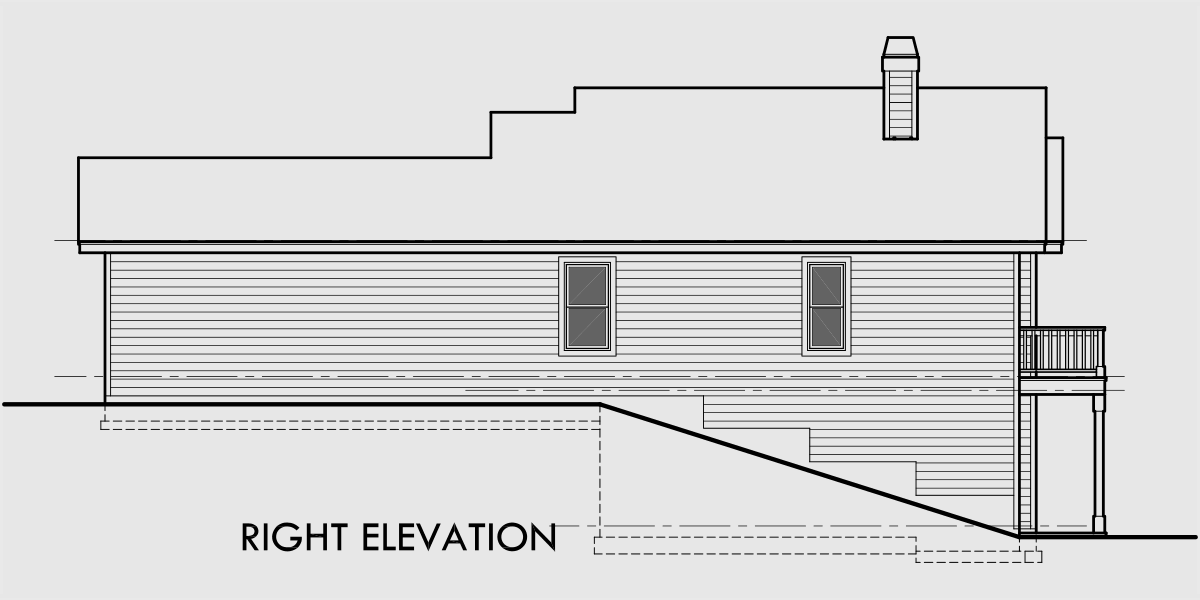 House rear elevation view for 9991 House plans with side garage, sloping lot house plans, house plans with basement, master on the main floor plans, 9991