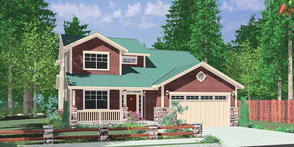 40 Ft Wide  Narrow Lot  House  Plan  W Master On The Main Floor 