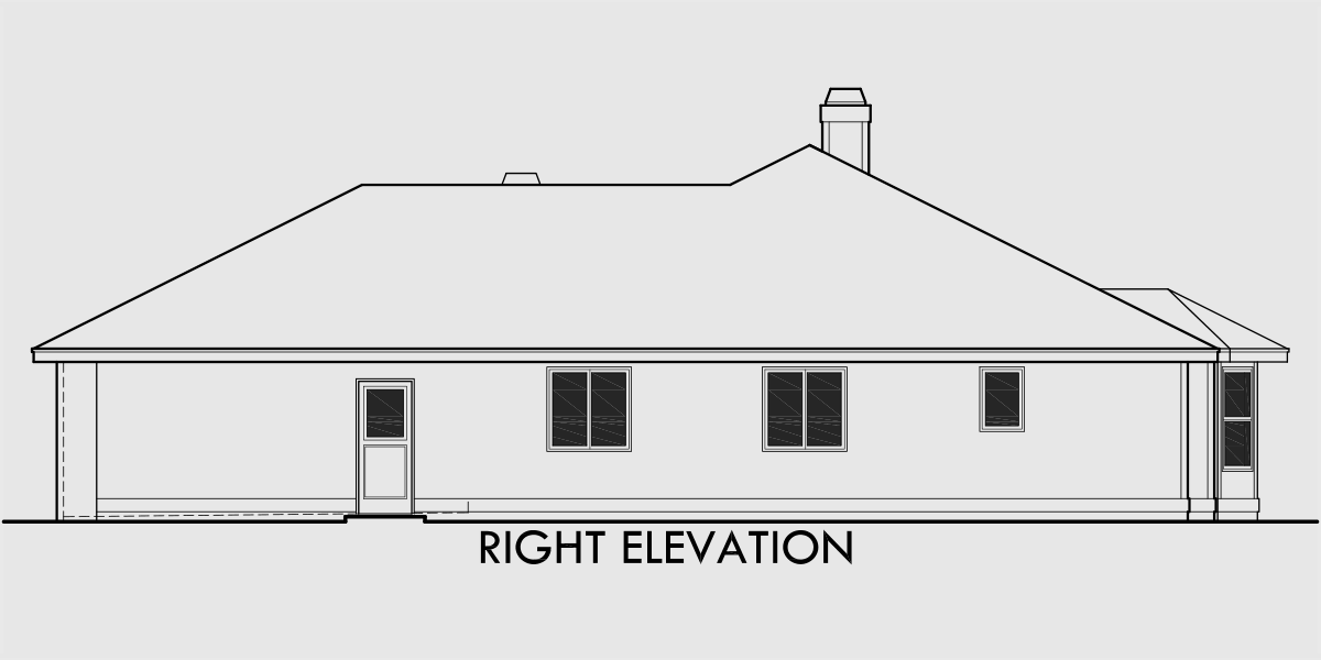 House rear elevation view for 10024 Single level house plans, empty nester house plans, house plans with 3 car garage, 10024