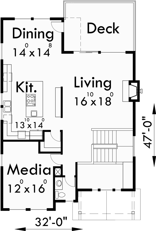 Main Floor Plan for 10041 Amazing View House Plan, Main Floor Bedrooms, Upper Floor Living, Rear Entry Garage