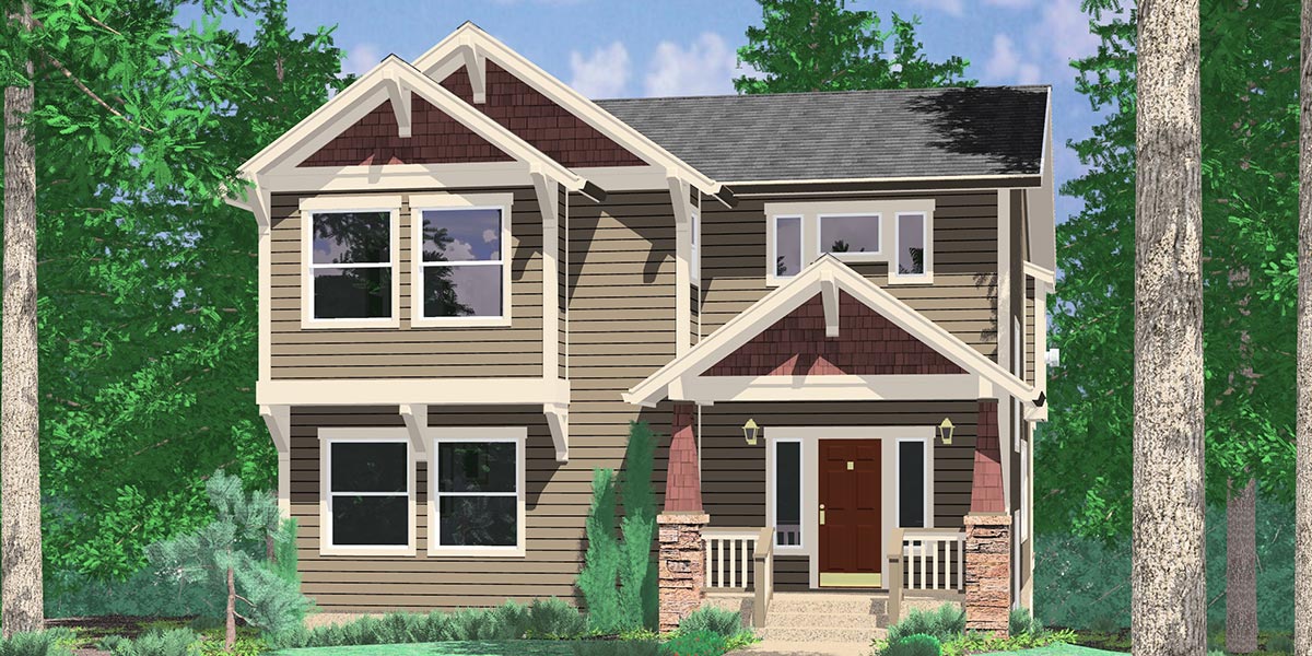 10041 Amazing View House Plan, Main Floor Bedrooms, Upper Floor Living, Rear Entry Garage