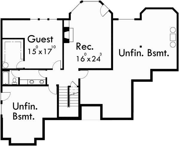 Basement Floor Plan for 10072 Custom Ranch house plan w/ daylight Basement and RV Garage