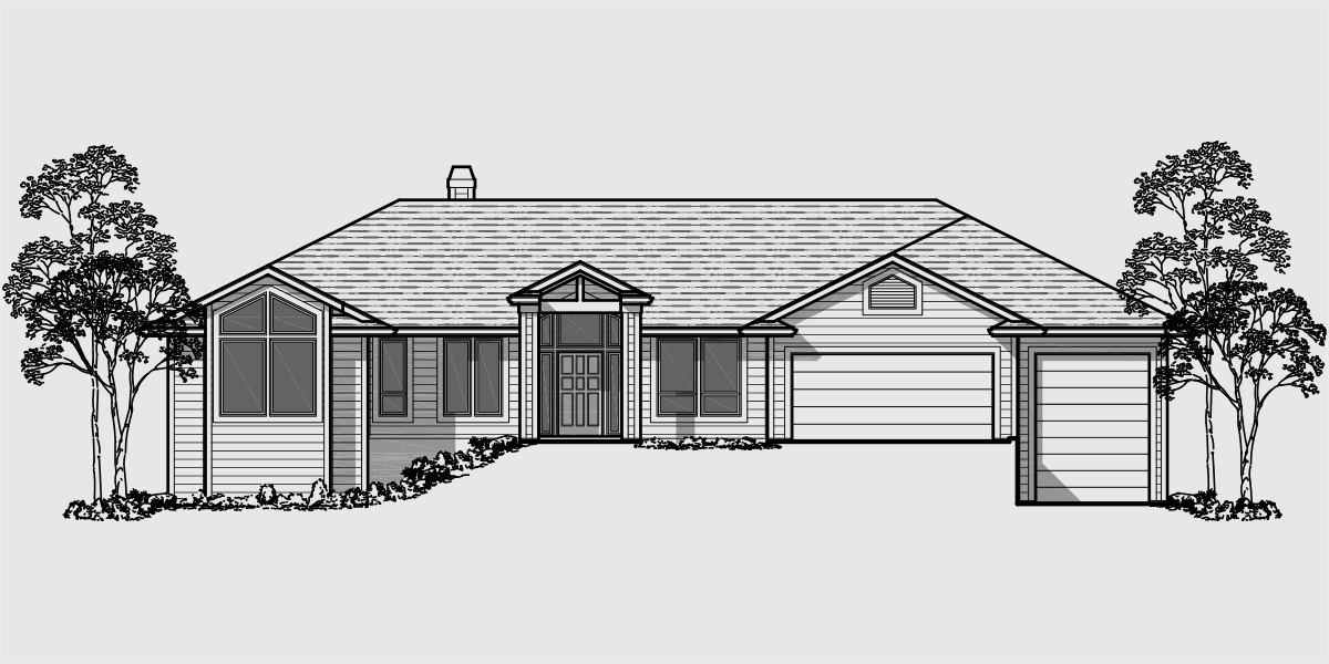 large ranch house plan rv garage basement front 10072