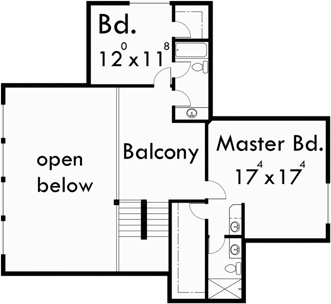 Upper Floor Plan for 9948 Amazing A-Frame House Plan, Central Oregon House Plan, 5 bedrooms