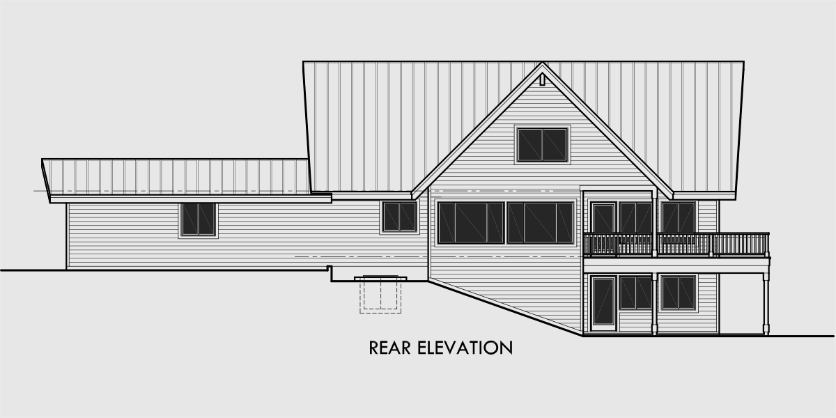 House rear elevation view for 9948 Amazing A-Frame House Plan, Central Oregon House Plan, 5 bedrooms