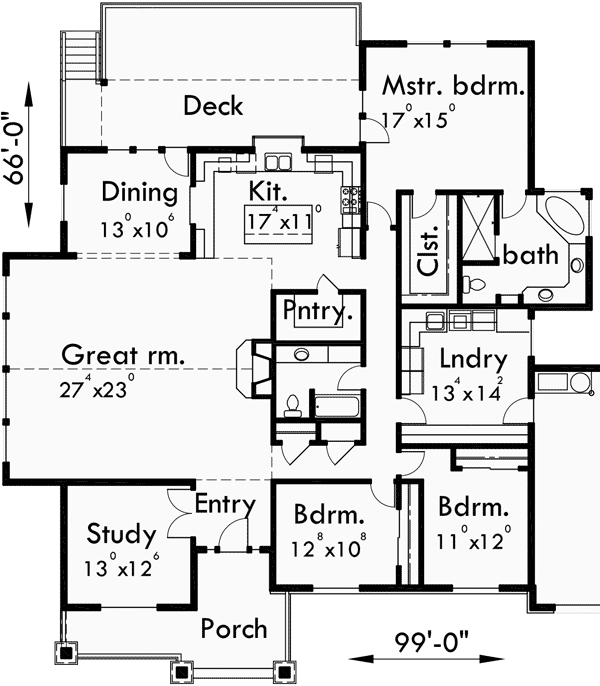 Main Floor Plan 2 for 10086 Large Ranch House Plan featuring Gable Roofs