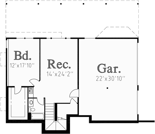 Lower Floor Plan for 10006 Custom house plan with Garage in daylight basement