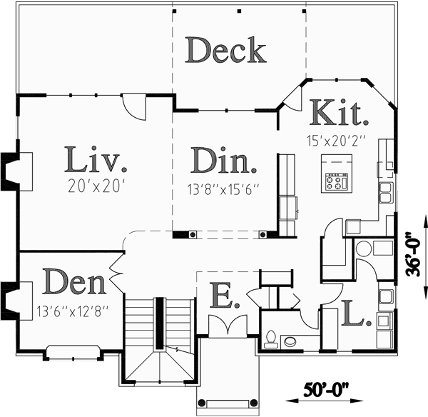 Main Floor Plan for 10006 Custom house plan with Garage in daylight basement