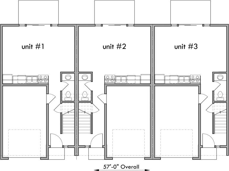 Main Floor Plan 2 for T-393 Triplex 2 Bedroom, 1 Car Garage, Great Room