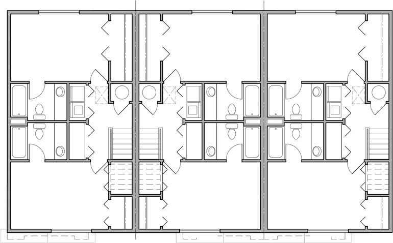 Upper Floor Plan 2 for Triplex 2 Bedroom, 1 Car Garage, Great Room