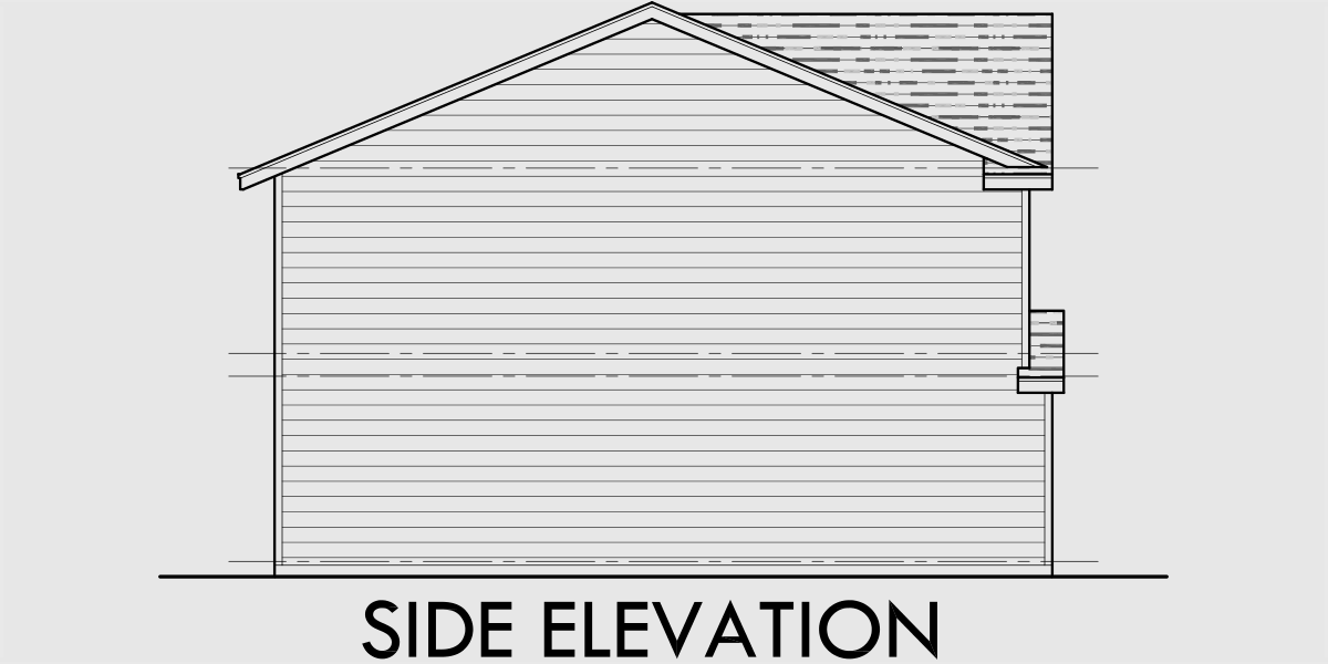 House side elevation view for T-393 Triplex 2 Bedroom, 1 Car Garage, Great Room