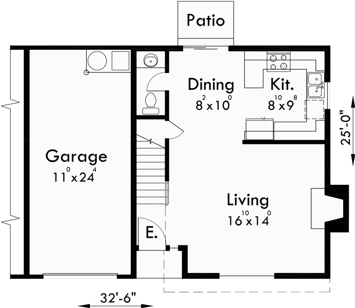Main Floor Plan for D-412 Duplex house plans, 2 story duplex plans, 2 bedroom duplex plans, duplex plans with garage, D-412