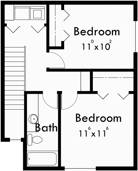 Upper Floor Plan for D-412 Duplex house plans, 2 story duplex plans, 2 bedroom duplex plans, duplex plans with garage, D-412