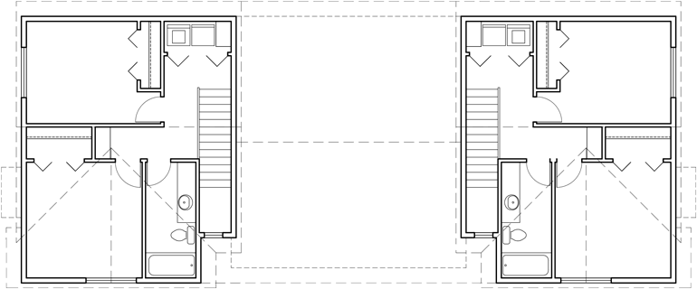 Upper Floor Plan 2 for Duplex house plans, 2 story duplex plans, 2 bedroom duplex plans, duplex plans with garage, D-412