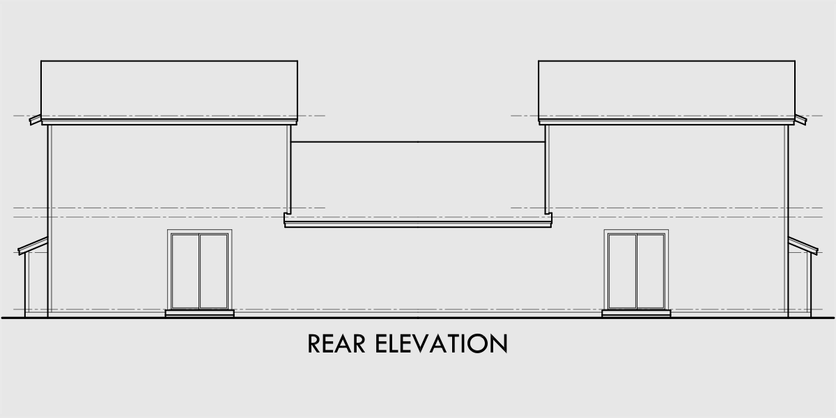 House side elevation view for D-412 Duplex house plans, 2 story duplex plans, 2 bedroom duplex plans, duplex plans with garage, D-412