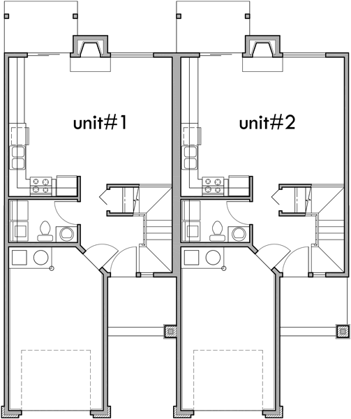 Main Floor Plan 2 for D325 Two story duplex house plans, 2 bedroom duplex house plans, duplex house plans with garage, house plans with two master suites, D-325