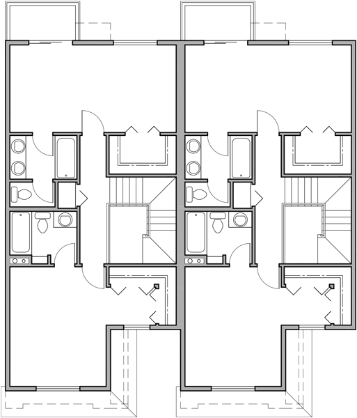 Upper Floor Plan 2 for Two story duplex house plans, 2 bedroom duplex house plans, duplex house plans with garage, house plans with two master suites, D-325