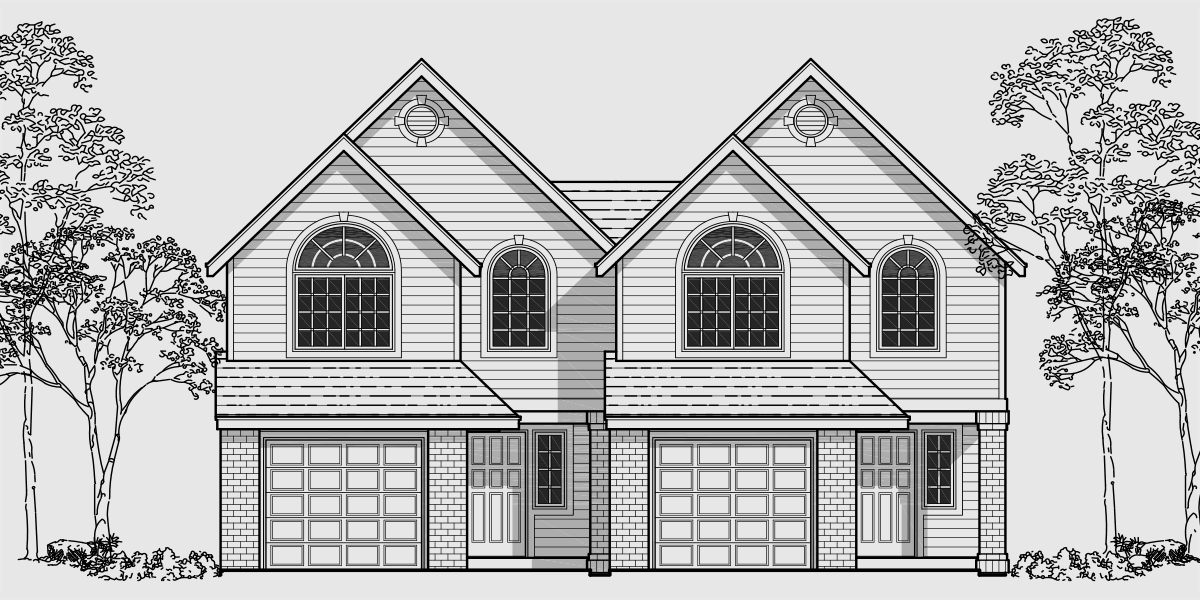 D325 Two story duplex house plans, 2 bedroom duplex house plans, duplex house plans with garage, house plans with two master suites, D-325