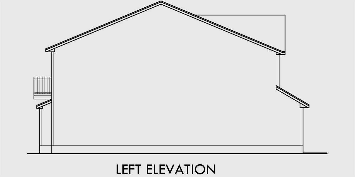 House side elevation view for D-361 3 bedroom duplex house plans, 2 story duplex plans, duplex plans with garage, row house plans, D-361