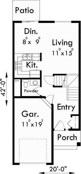 Main Floor Plan for D-456 Duplex house plans, duplex house plans with basement, affordable duplex house plans, D-456