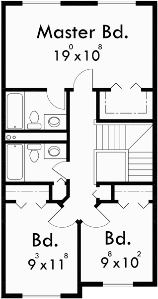 Upper Floor Plan for D-456 Duplex house plans, duplex house plans with basement, affordable duplex house plans, D-456