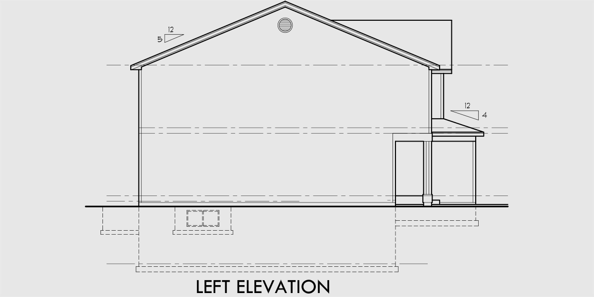 House side elevation view for D-456 Duplex house plans, duplex house plans with basement, affordable duplex house plans, D-456