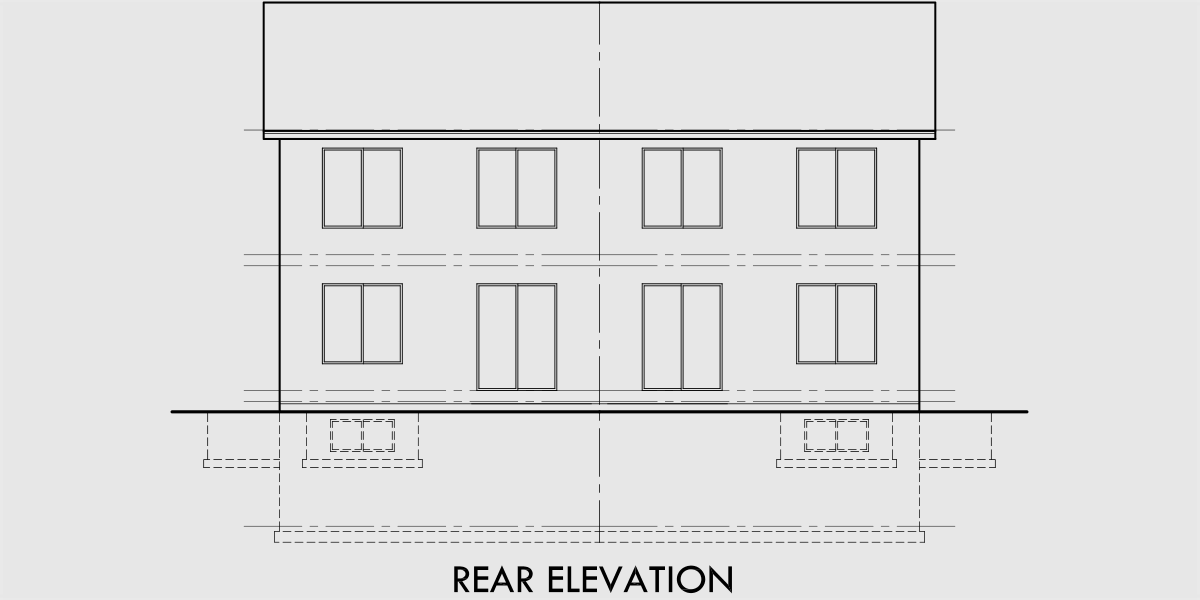 House front drawing elevation view for D-456 Duplex house plans, duplex house plans with basement, affordable duplex house plans, D-456