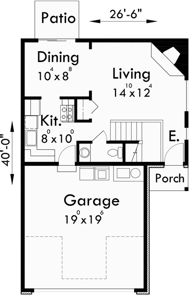 Main Floor Plan for D-476 Duplex house plans, 3 bedroom duplex plans, two story duplex house plans, duplex plans with 2 car garage, D-476