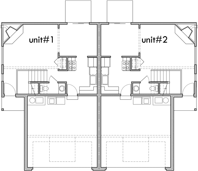 Main Floor Plan 2 for D-476 Duplex house plans, 3 bedroom duplex plans, two story duplex house plans, duplex plans with 2 car garage, D-476