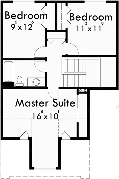 Upper Floor Plan for D-476 Duplex house plans, 3 bedroom duplex plans, two story duplex house plans, duplex plans with 2 car garage, D-476