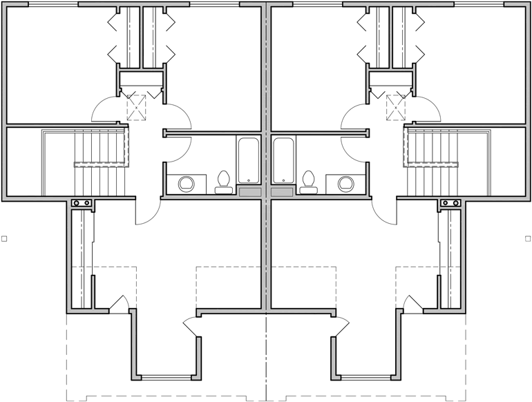 Upper Floor Plan 2 for Duplex house plans, 3 bedroom duplex plans, two story duplex house plans, duplex plans with 2 car garage, D-476
