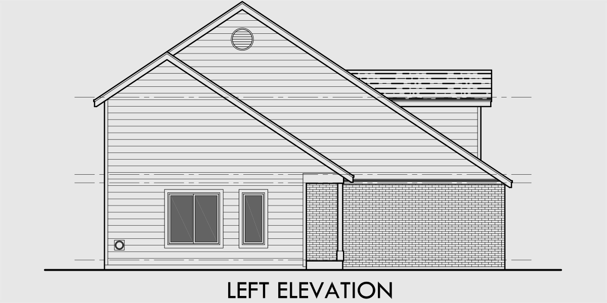 House side elevation view for D-476 Duplex house plans, 3 bedroom duplex plans, two story duplex house plans, duplex plans with 2 car garage, D-476