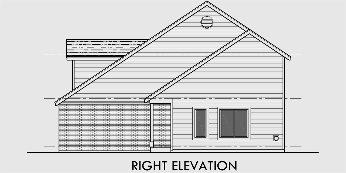 House rear elevation view for D-476 Duplex house plans, 3 bedroom duplex plans, two story duplex house plans, duplex plans with 2 car garage, D-476