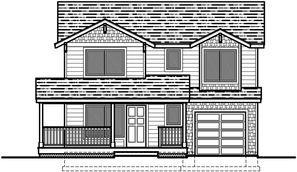 House side elevation view for D-505 Corner lot duplex house plans, 3 bedroom duplex house plans, 2 story duplex house plans, D-505