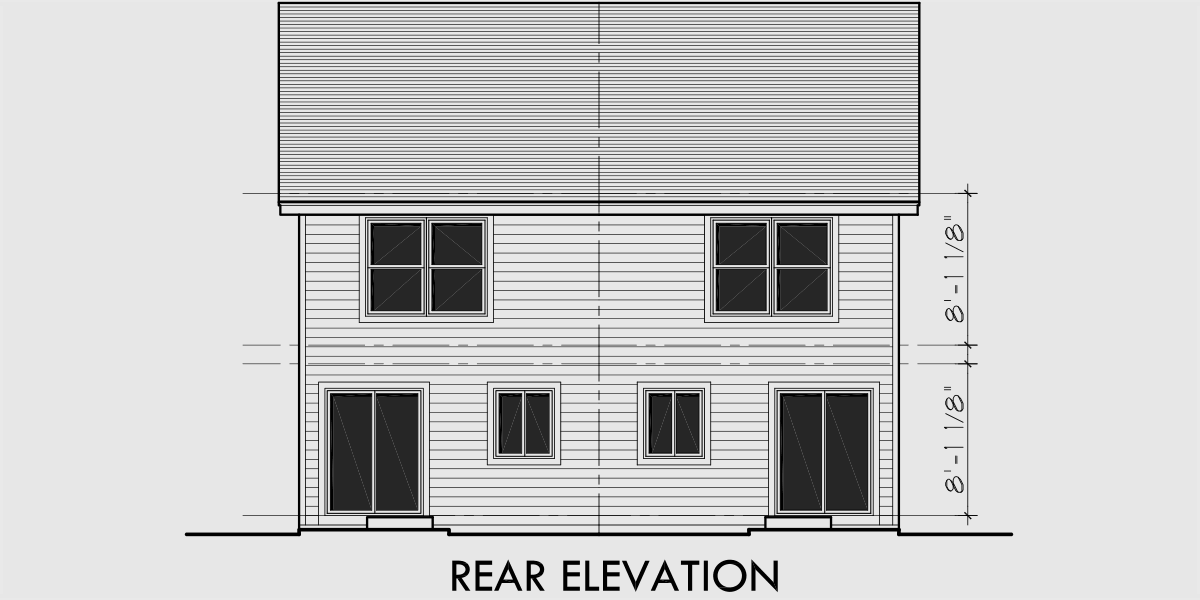 House side elevation view for D-430 Narrow lot duplex house plans, 3 bedroom duplex house plans, 2 story duplex house plans,  D-430