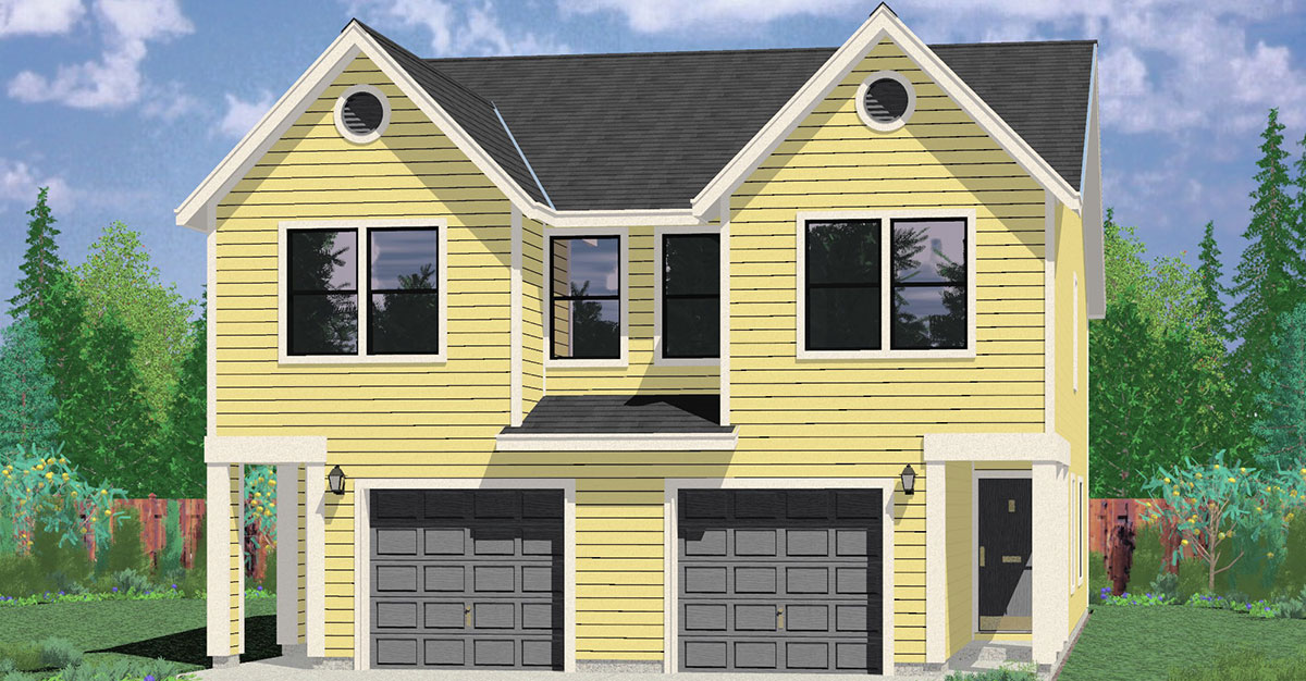 Narrow Lot Duplex House Plans 16 Ft Wide Row House Plans D 430