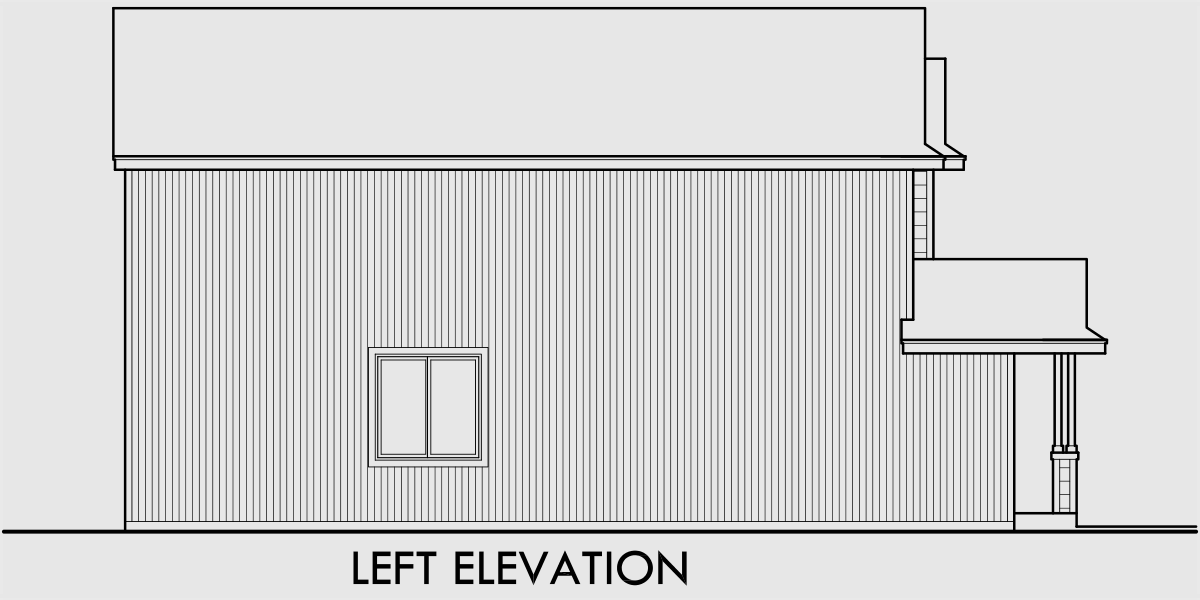 House side elevation view for D507 Narrow lot duplex house plans, two story duplex house plans, 3 bedroom duplex house plans, D-507