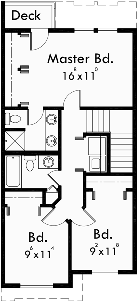 Triplex Multi Family Plan 3 Bedroom 1 Car Garage