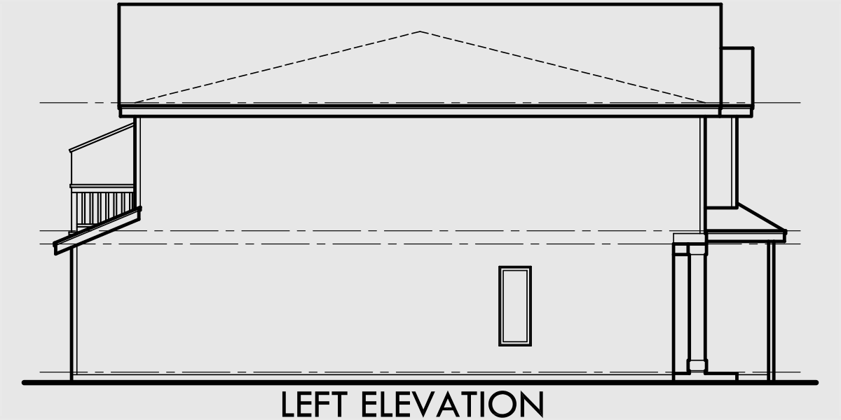 House side elevation view for D-481 Triplex Multi-Family Plan 3 Bedroom, 1 Car Garage