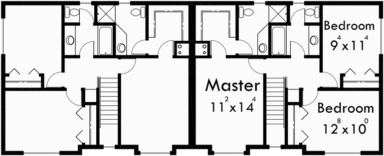 Upper Floor Plan for D-465 Duplex house plans, corner lot duplex plans, 3 bedroom duplex plans, D-465