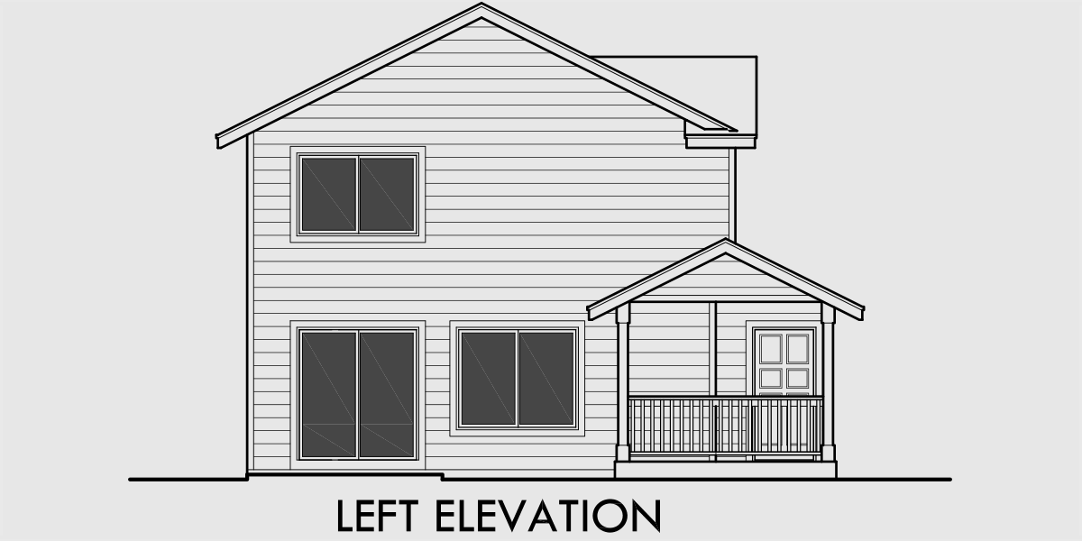 House rear elevation view for D-465 Duplex house plans, corner lot duplex plans, 3 bedroom duplex plans, D-465