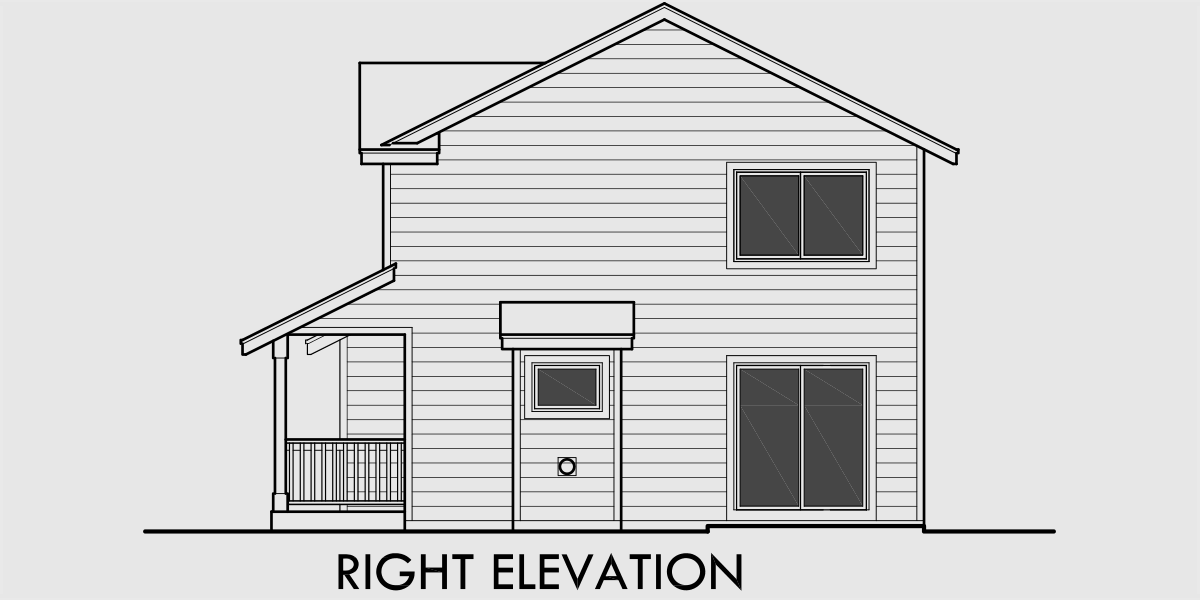 House rear elevation view for D-465 Duplex house plans, corner lot duplex plans, 3 bedroom duplex plans, D-465