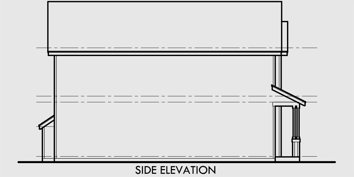 House side elevation view for D-438 Duplex house plans, 22 ft wide row house plans, 3 bedroom duplex plans, D-438