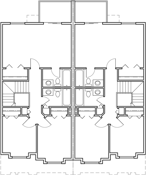 Upper Floor Plan 2 for Duplex house plans, 3 bedroom townhouse plans, mirror image house plans, D-458
